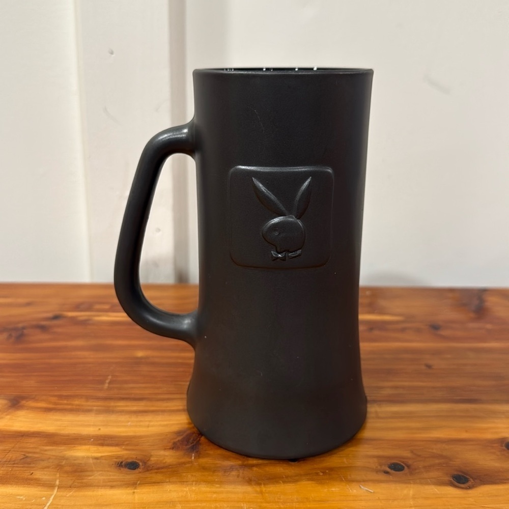 Vintage Playboy Bunny Matte Black Glass Beer Stein Mug